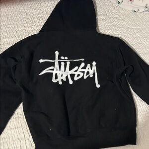 Stüssy Streetwear Black Zip-Up Hoodie